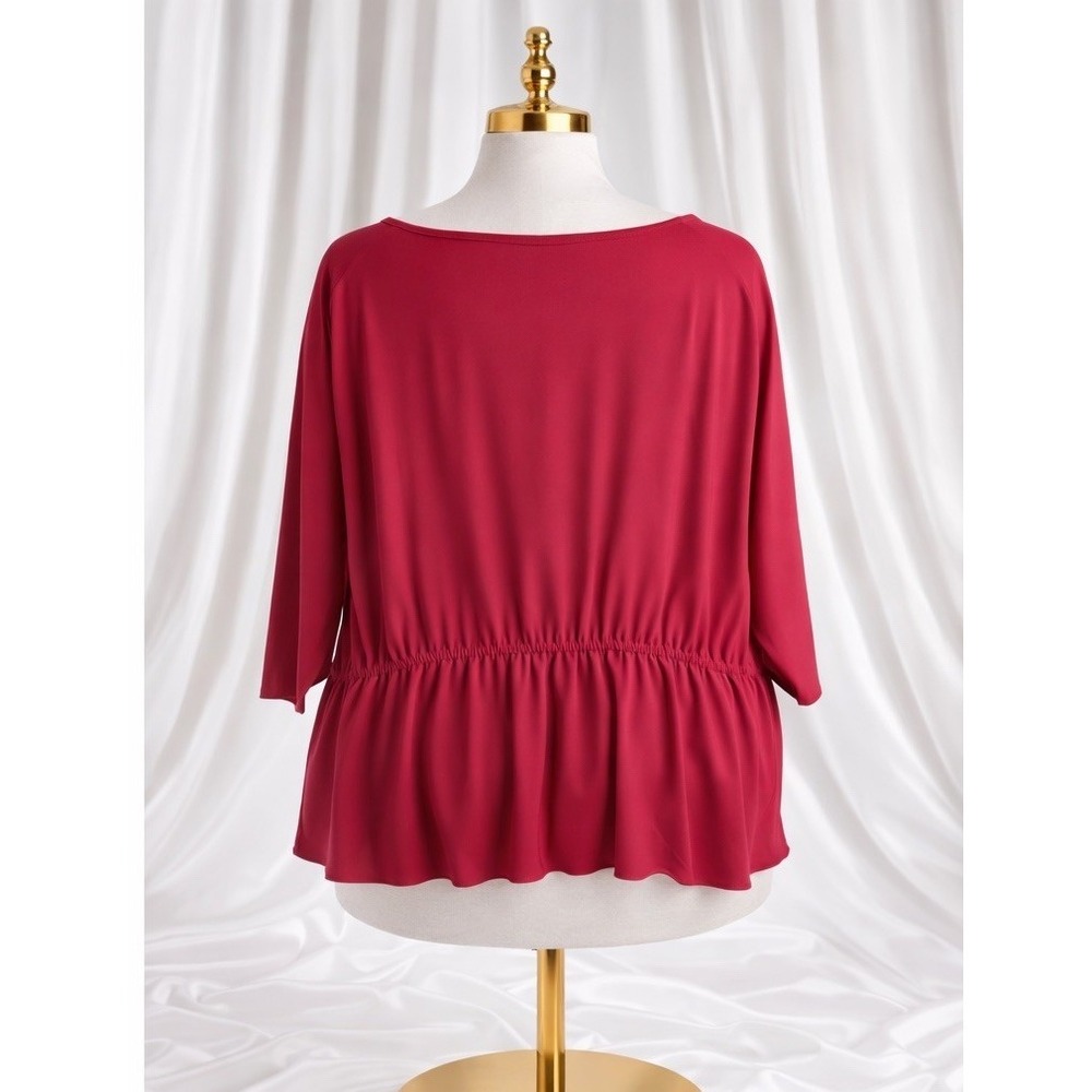 TAHARI Popover Top 3x Pink Peplum Hem Liquid Knit Stretch Dolman Open Sleeves - Picture 2 of 11
